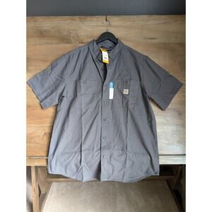 Carhartt Shirt Mens L Gray Canvas Midweight Rugged Flex Relaxed Button Down NWT